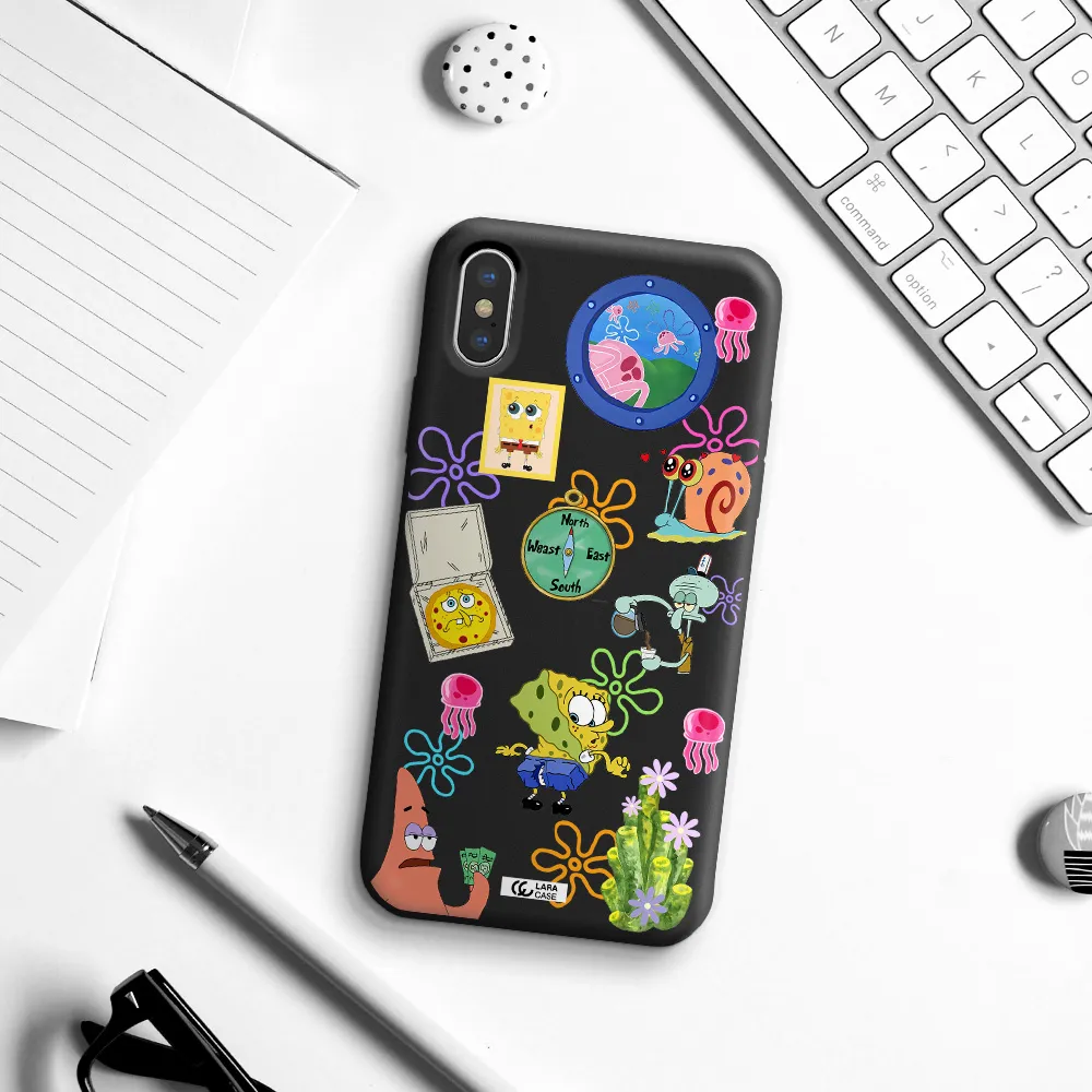 a collection of cartoon characters Apple iPhone X Silicone black Case