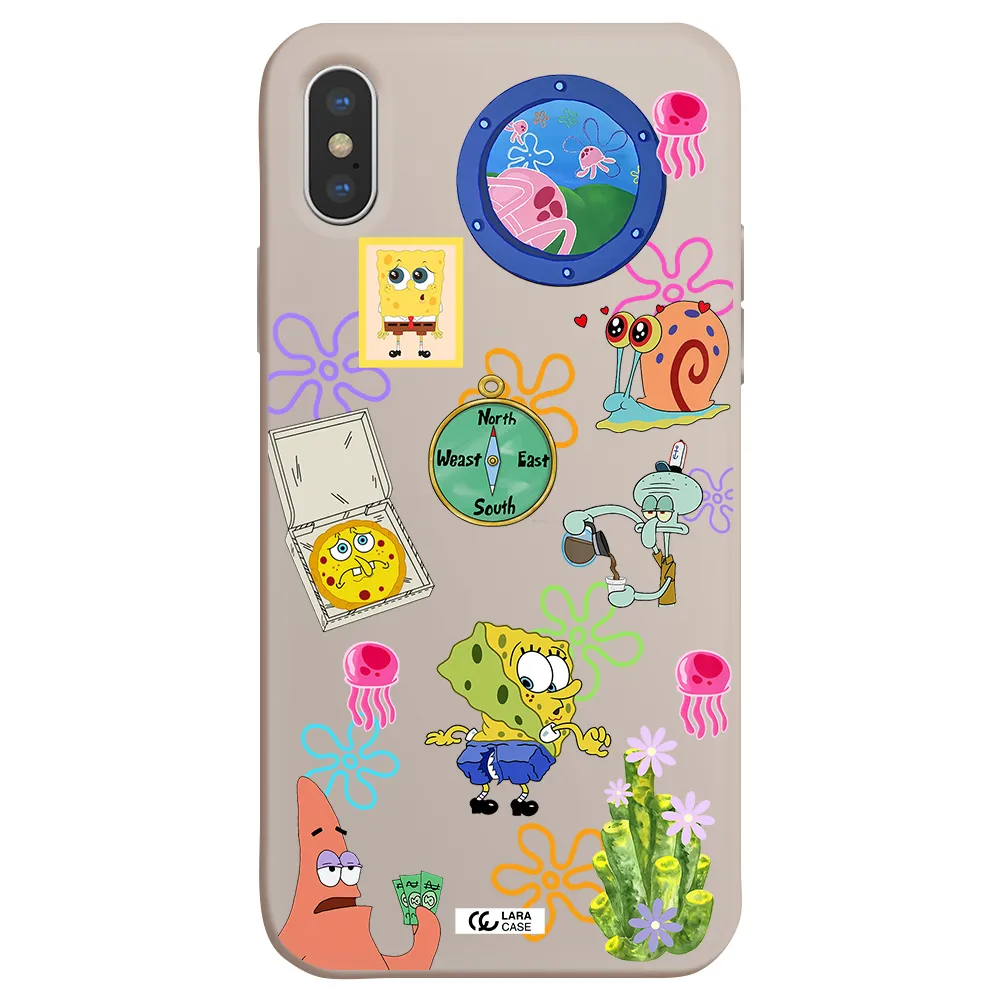 a collection of cartoon characters Apple iPhone X Silicone Stone Case