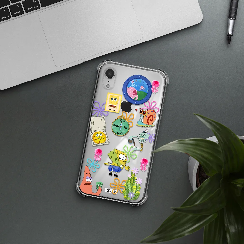 a collection of cartoon characters Apple iPhone XR Clear PC Case