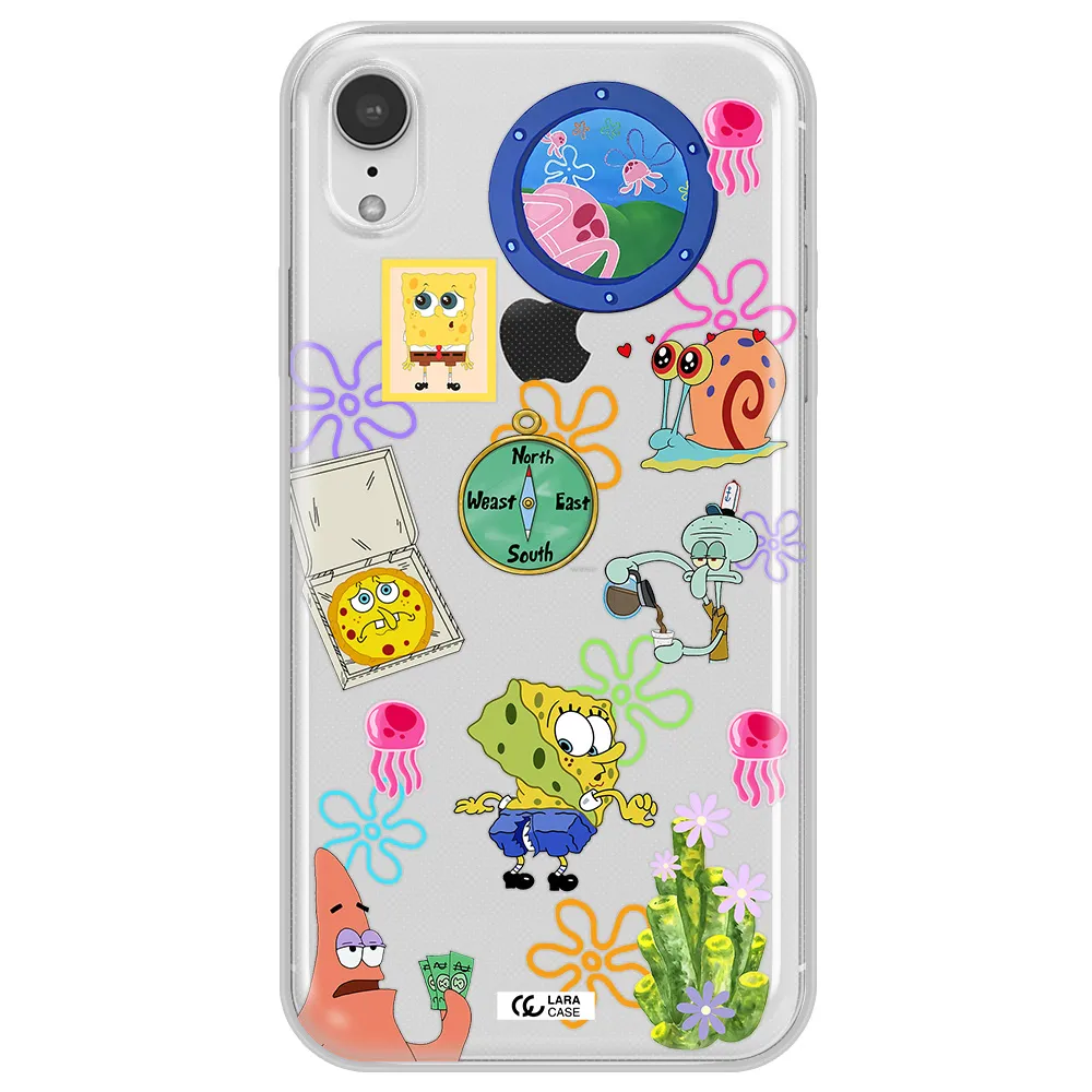 a collection of cartoon characters Apple iPhone XR Clear TPU Case