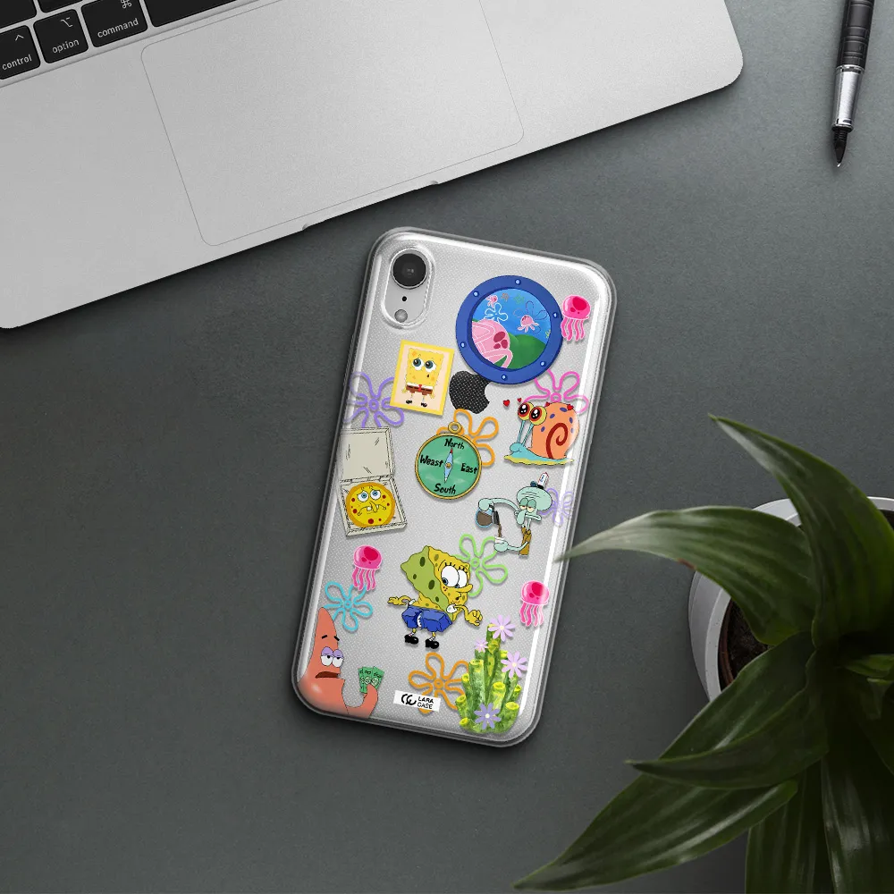a collection of cartoon characters Apple iPhone XR Clear TPU Case