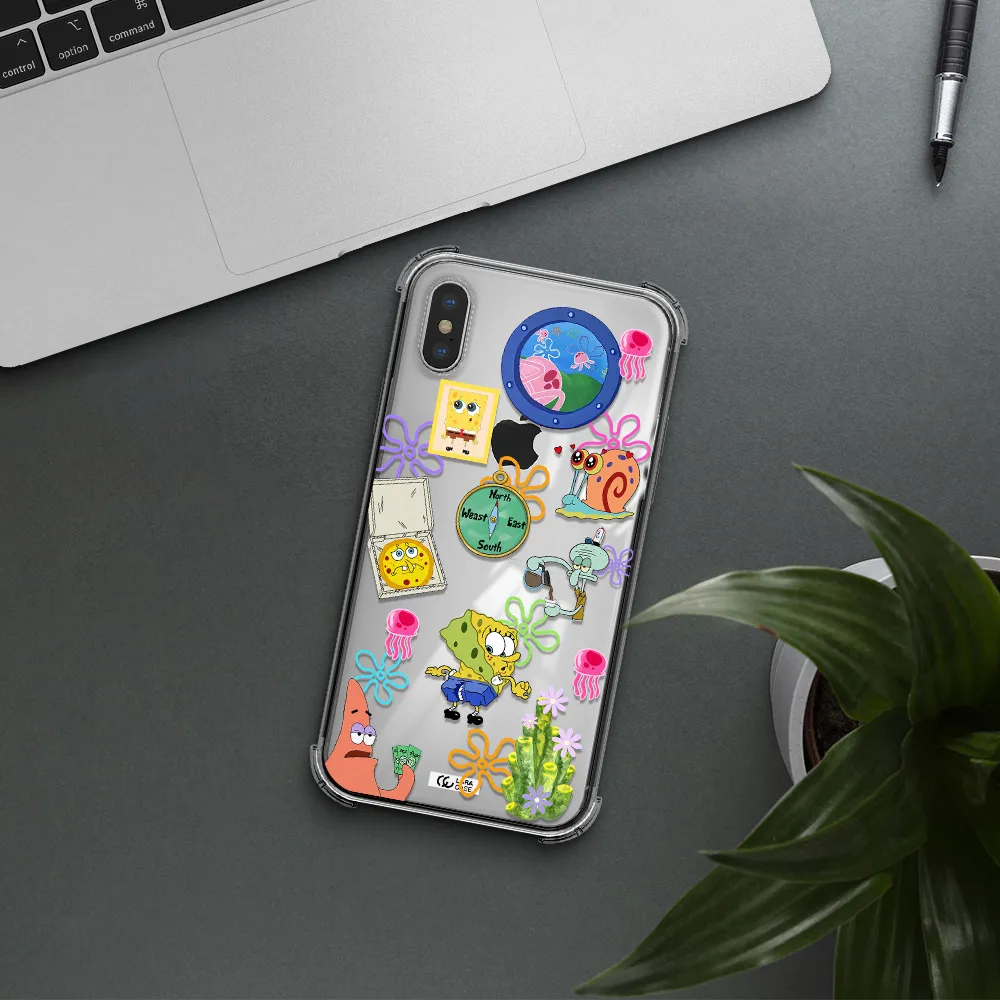 a collection of cartoon characters Apple iPhone XS Clear PC Case