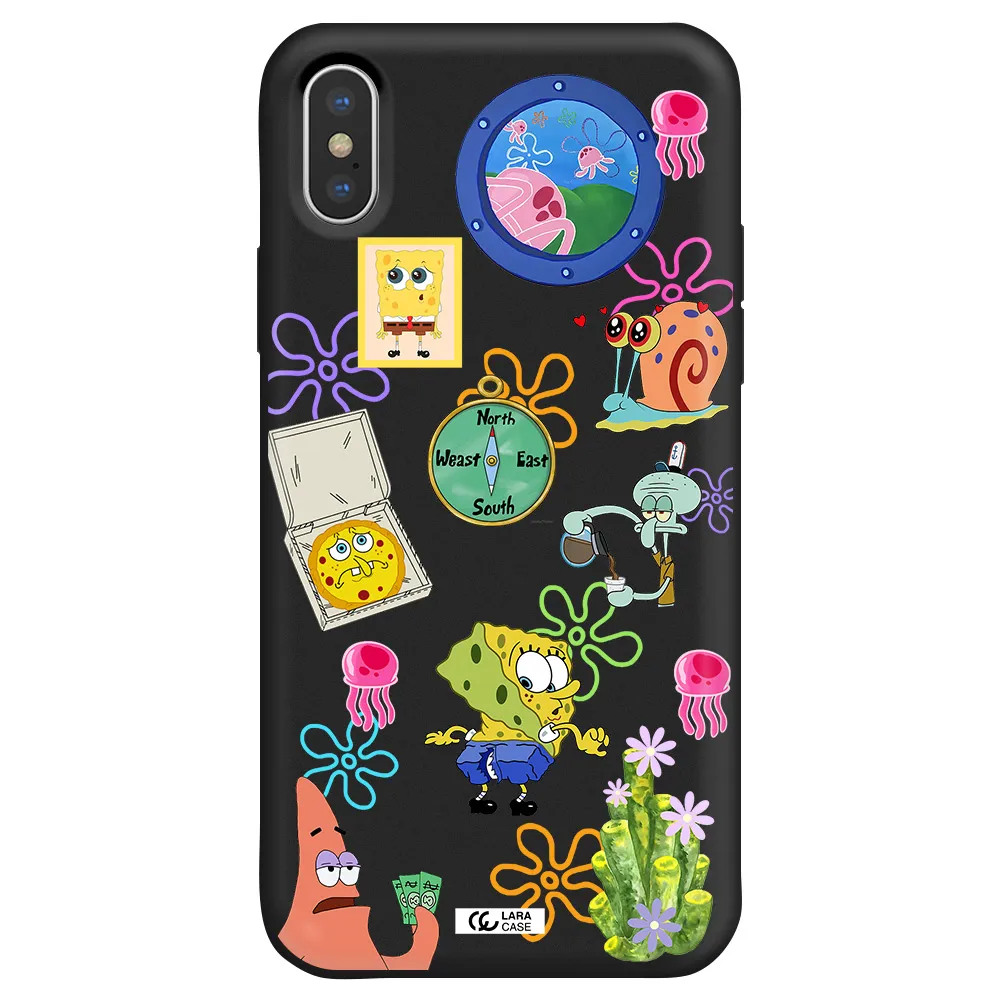 a collection of cartoon characters Apple iPhone XS Silicone black Case