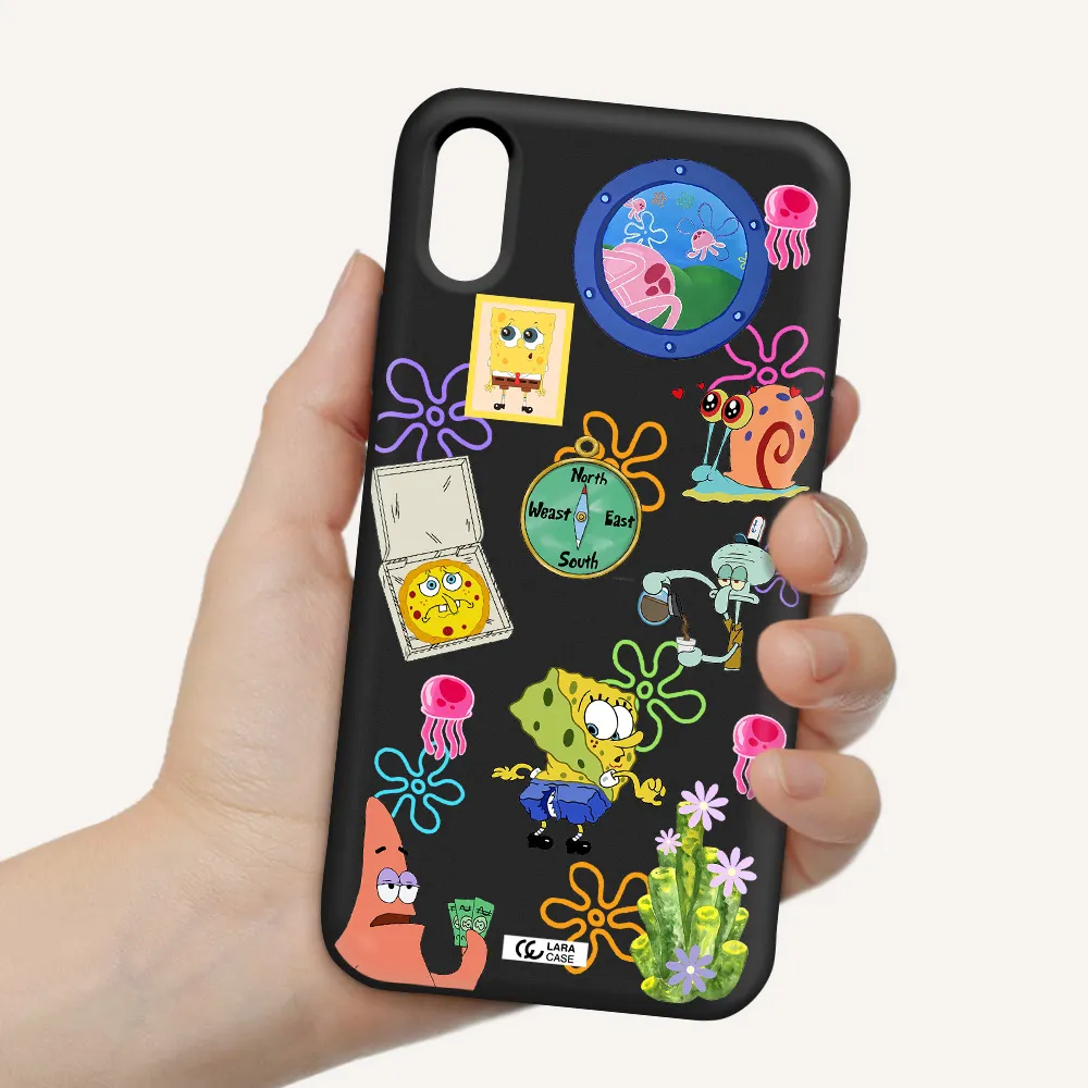 a collection of cartoon characters Apple iPhone XS Silicone black Case