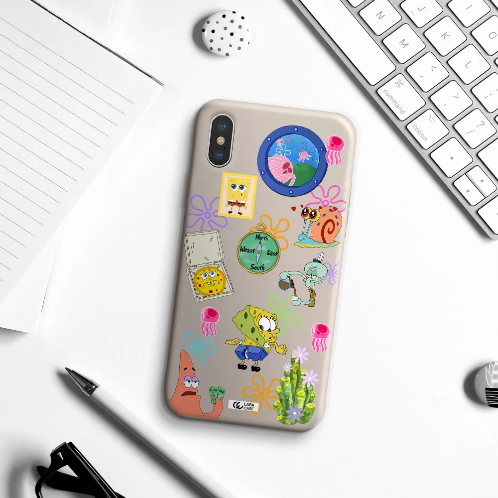 a collection of cartoon characters Apple iPhone XS Silicone Stone Case