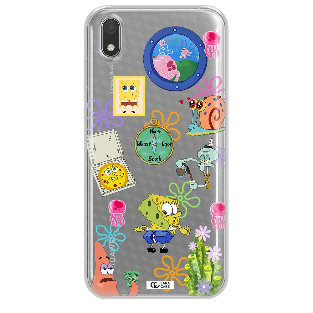 a collection of cartoon characters Huawei Honor 8S Clear TPU Case