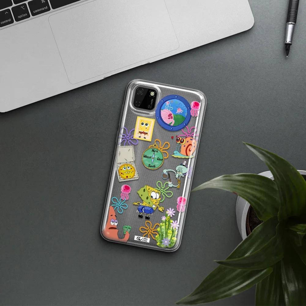 a collection of cartoon characters Huawei Honor 9S Clear TPU Case