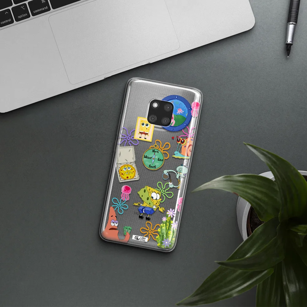 a collection of cartoon characters Huawei Mate 20 Pro Clear TPU Case