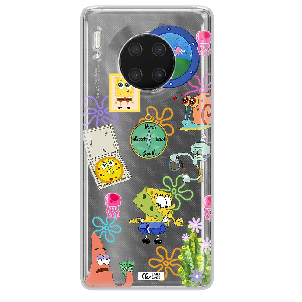 a collection of cartoon characters Huawei Mate 30 Pro Clear TPU Case