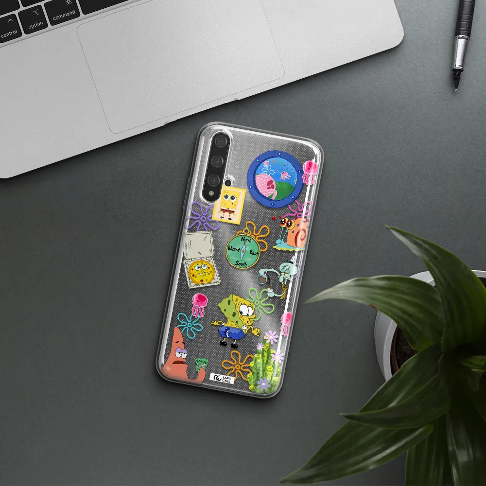 a collection of cartoon characters Huawei Nova 5t Clear TPU Case