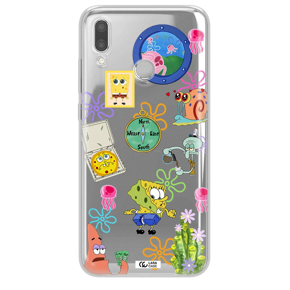 a collection of cartoon characters Huawei P Smart 2019 Clear TPU Case