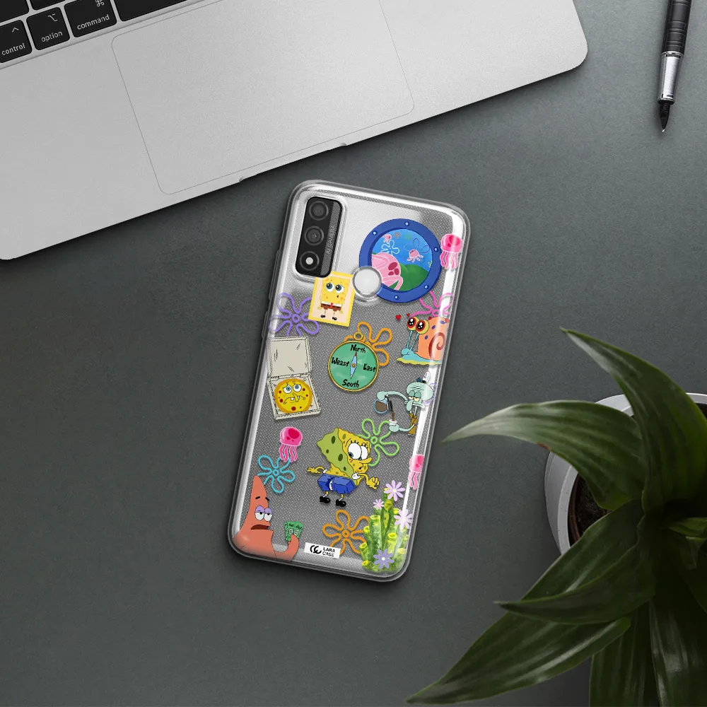 a collection of cartoon characters Huawei P Smart 2020 Clear TPU Case