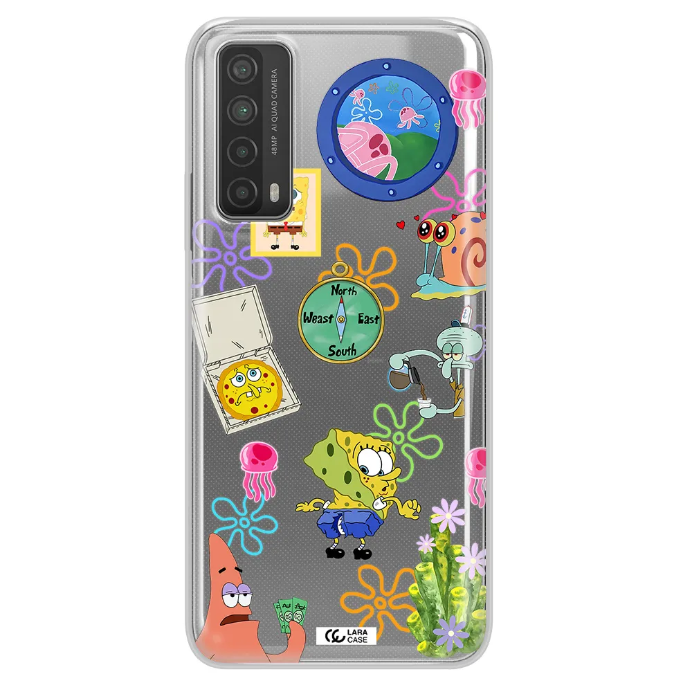 a collection of cartoon characters Huawei P Smart 2021 Clear TPU Case