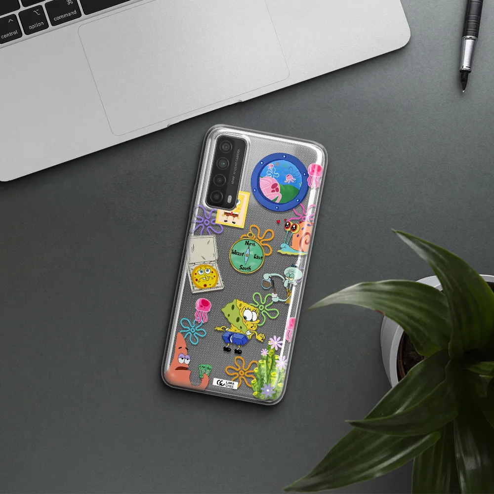 a collection of cartoon characters Huawei P Smart 2021 Clear TPU Case