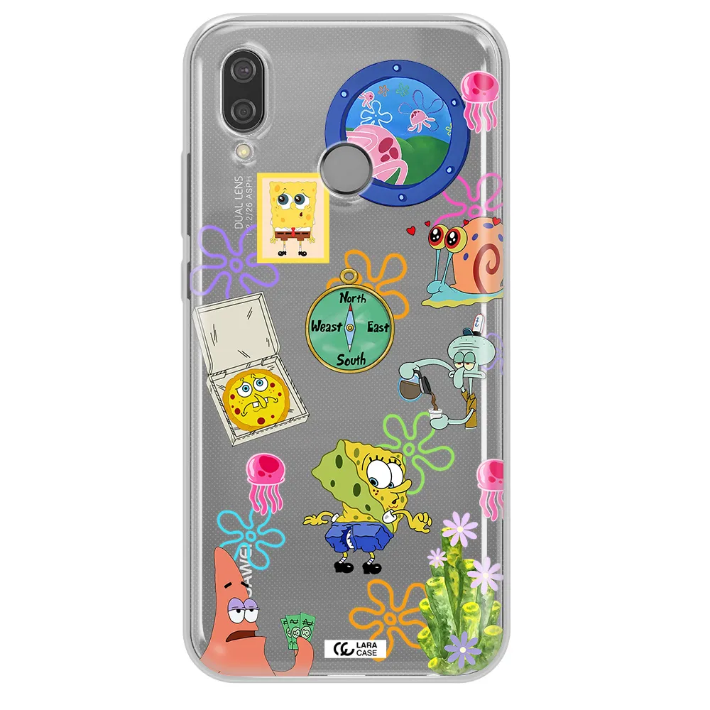 a collection of cartoon characters Huawei P20 Lite Clear TPU Case