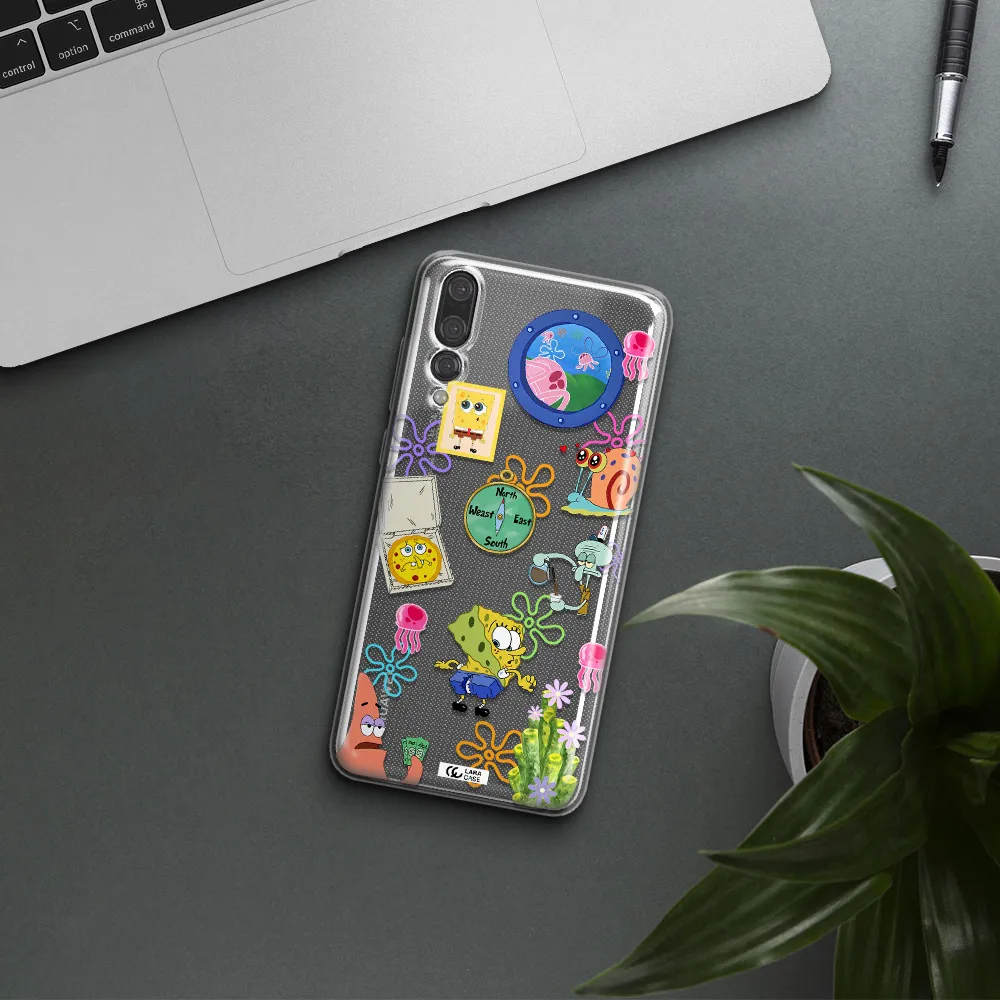 a collection of cartoon characters Huawei P20 Pro Clear TPU Case