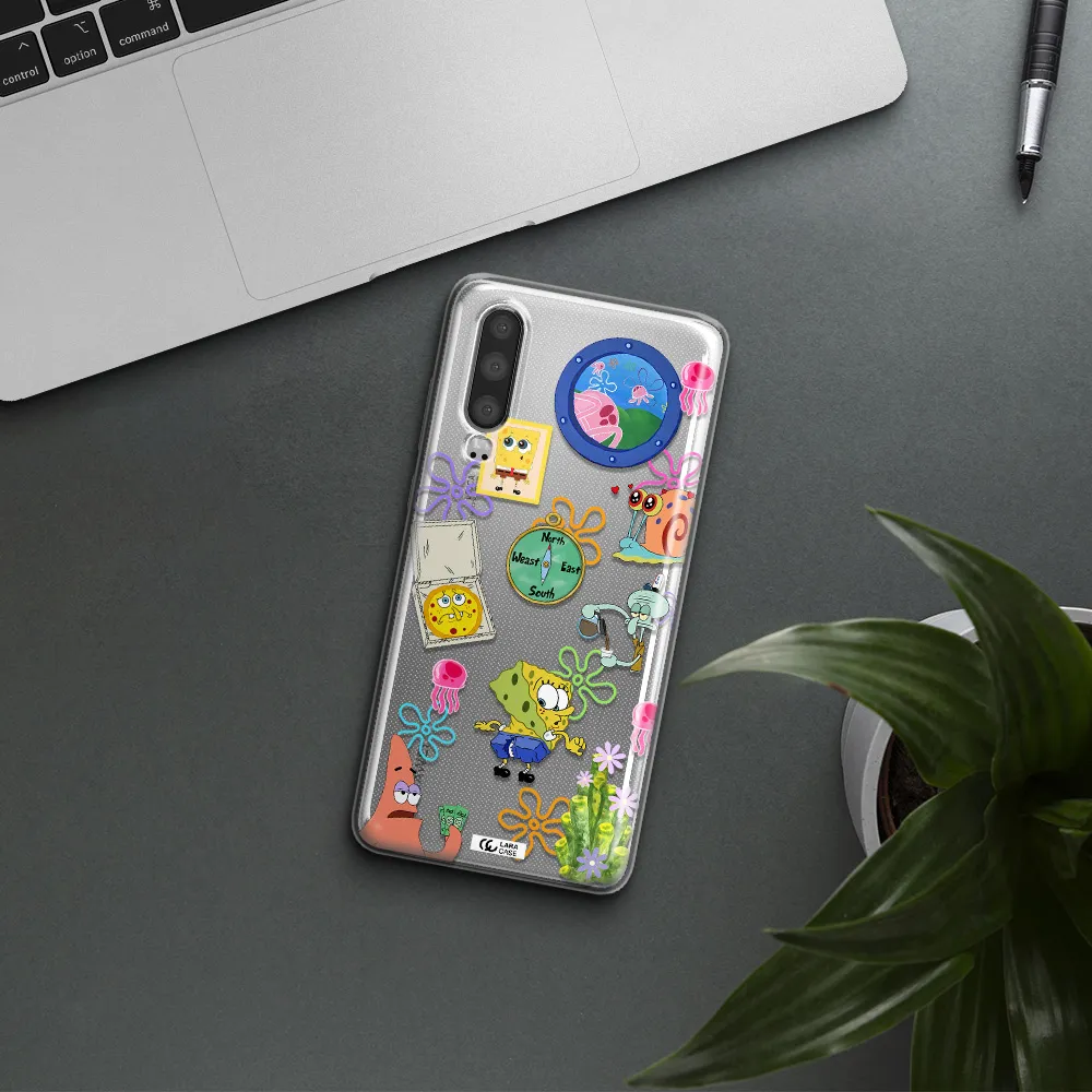 a collection of cartoon characters Huawei P30 Clear TPU Case