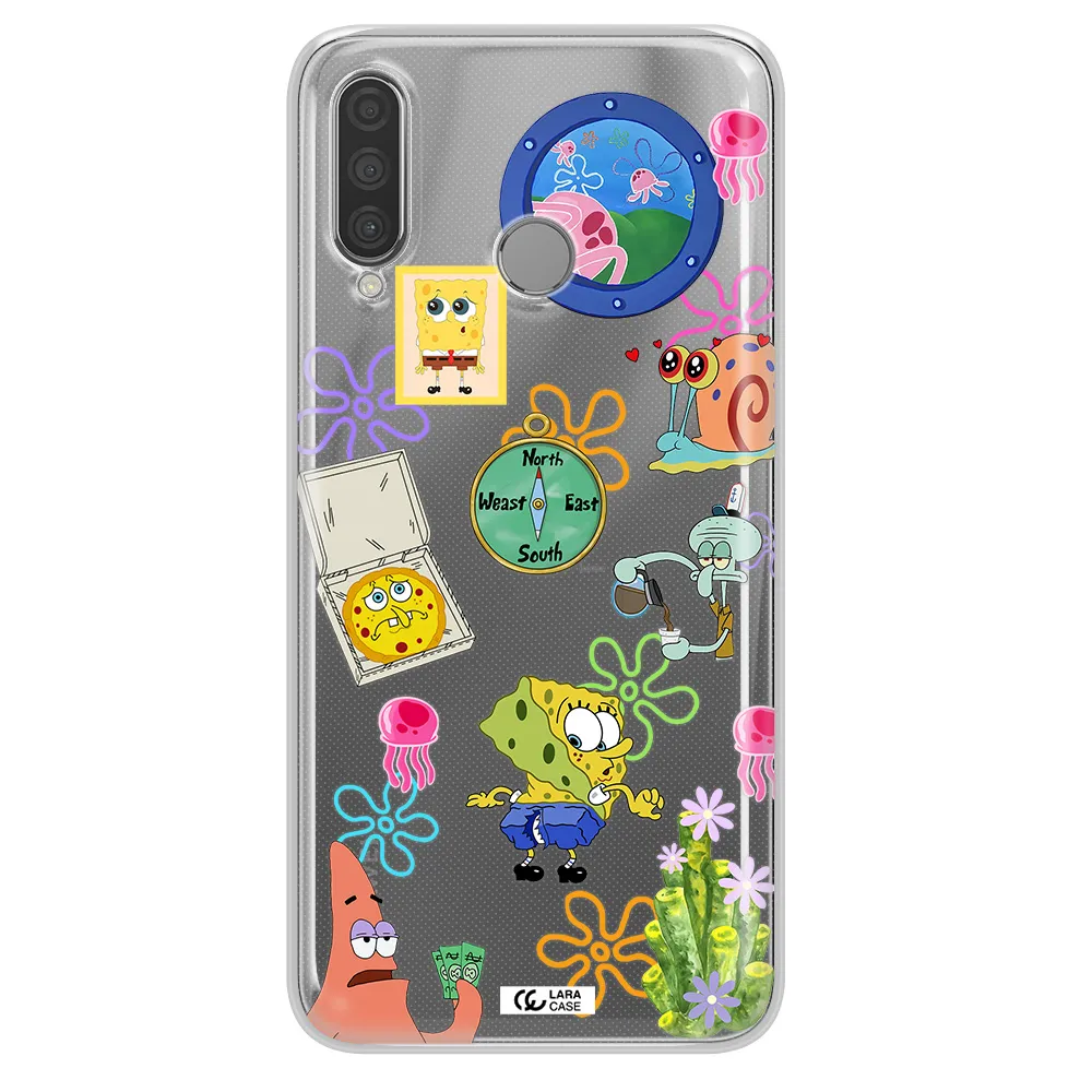 a collection of cartoon characters Huawei P30 Lite Clear TPU Case