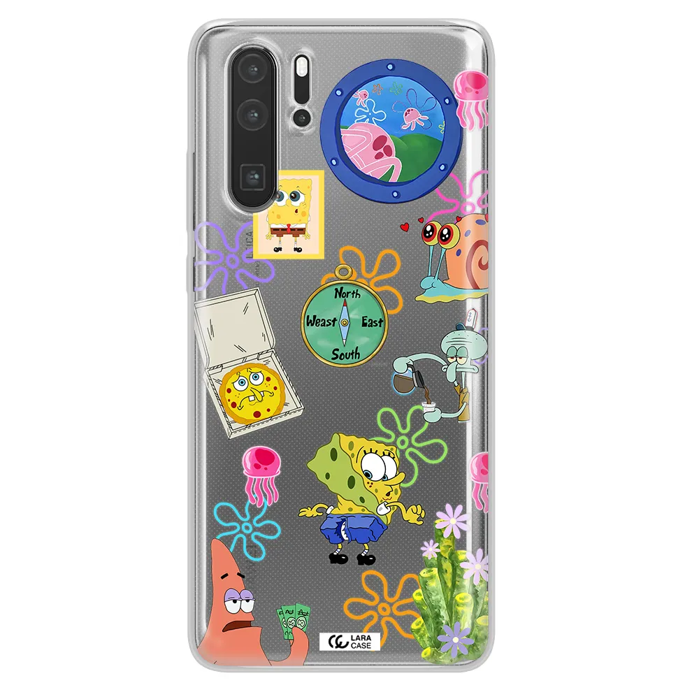 a collection of cartoon characters Huawei P30 Pro Clear TPU Case