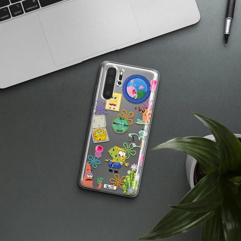 a collection of cartoon characters Huawei P30 Pro Clear TPU Case