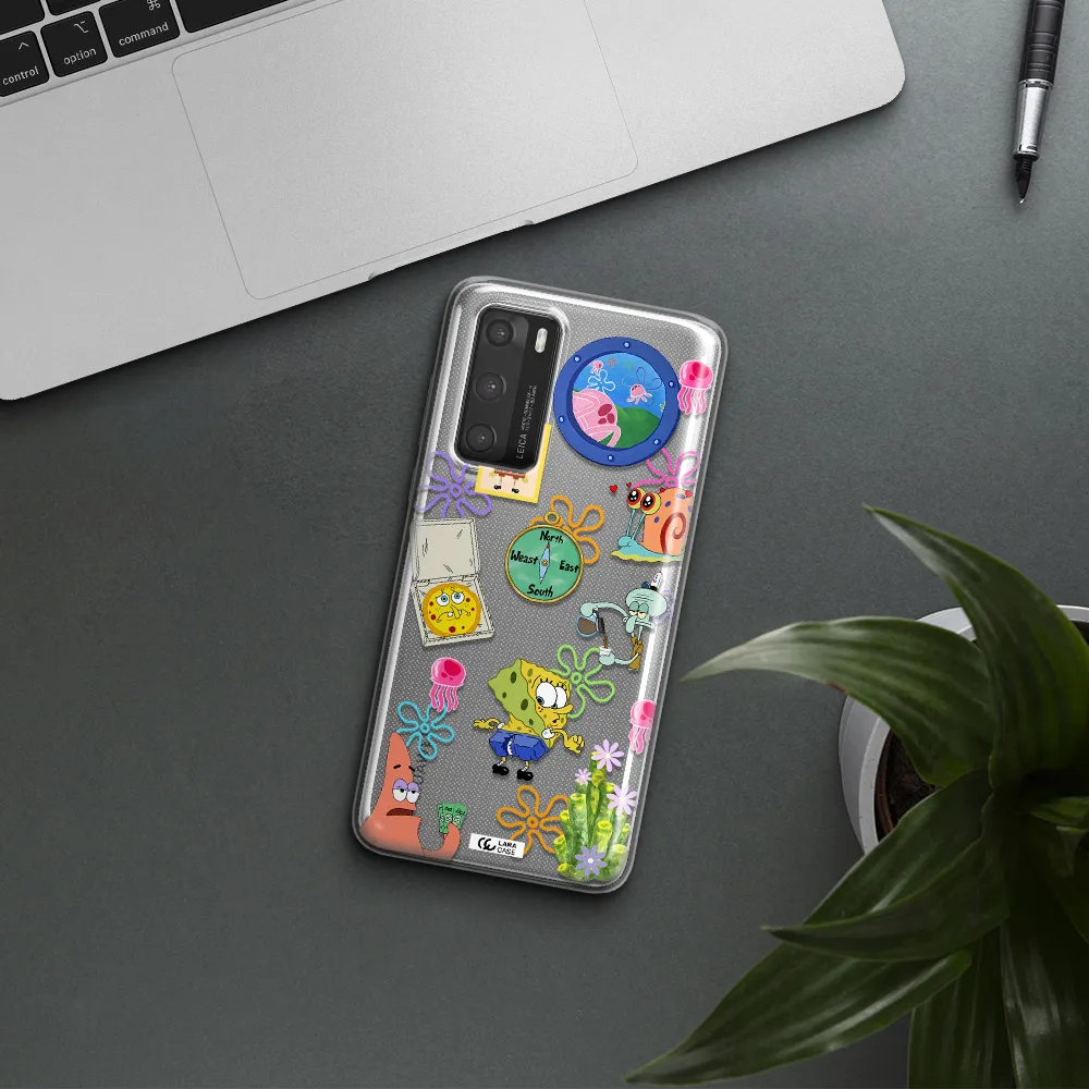a collection of cartoon characters Huawei P40 Clear TPU Case
