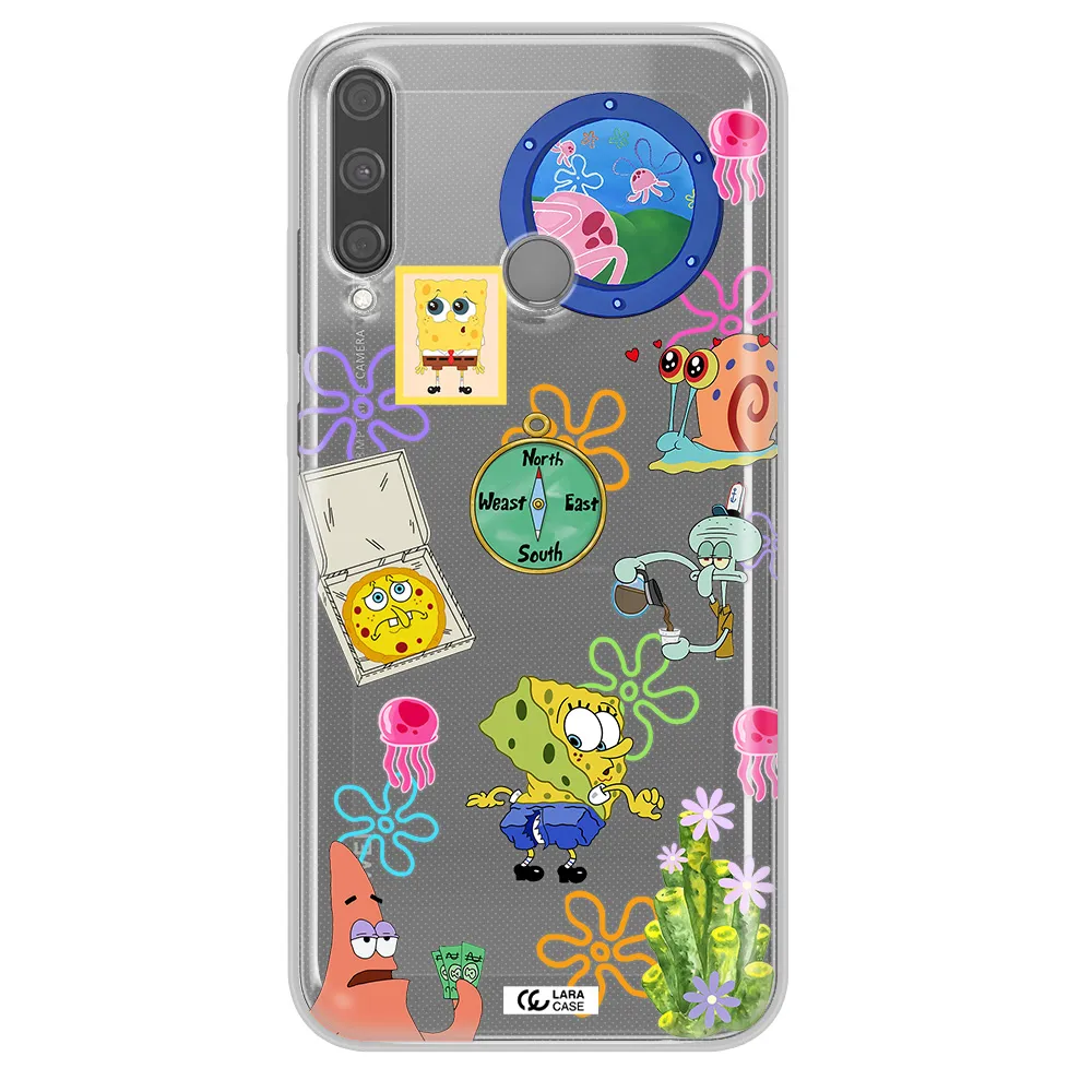 a collection of cartoon characters Huawei P40 Lite E Clear TPU Case