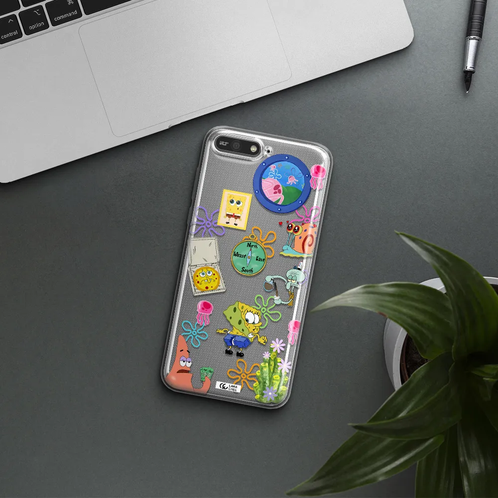 a collection of cartoon characters Huawei Y6 2018 Clear TPU Case