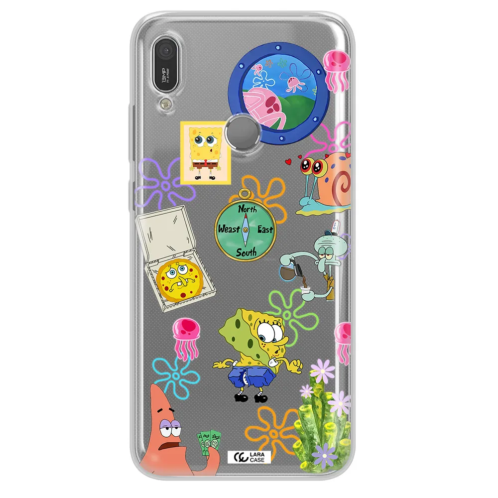 a collection of cartoon characters Huawei Y6 2019 Clear TPU Case
