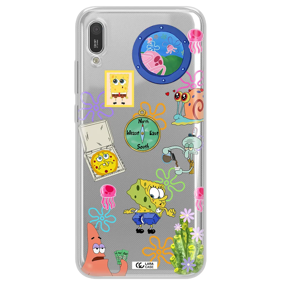 a collection of cartoon characters Huawei Y6 Pro 2019 Clear TPU Case