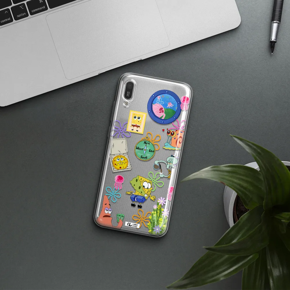 a collection of cartoon characters Huawei Y6 Pro 2019 Clear TPU Case