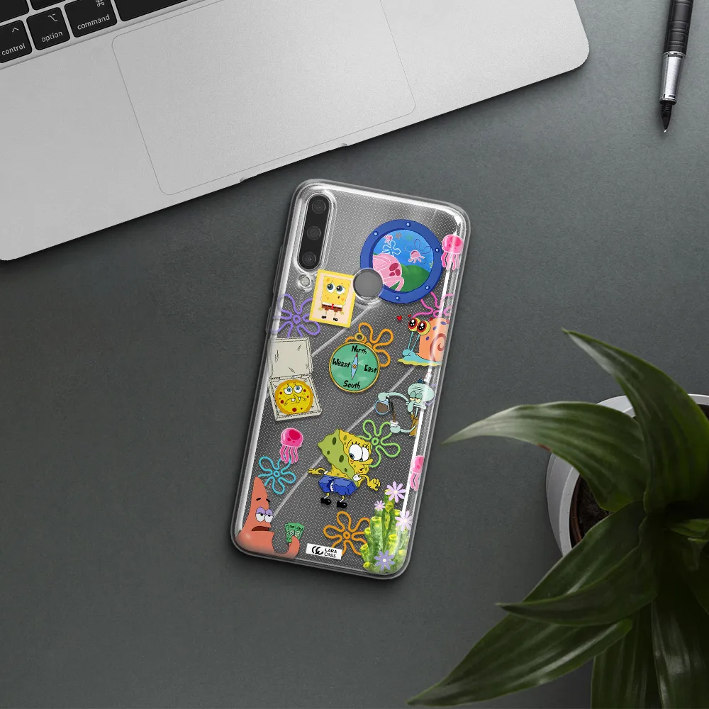 a collection of cartoon characters Huawei Y6P Clear TPU Case