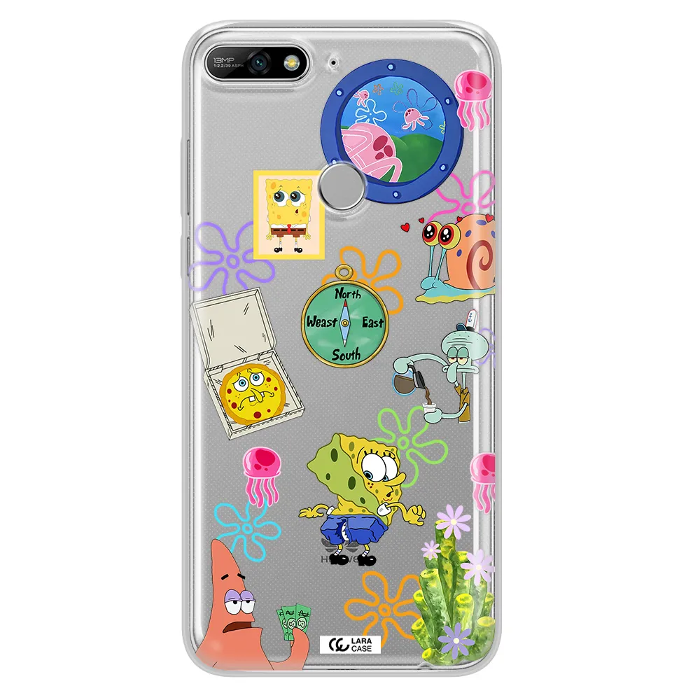 a collection of cartoon characters Huawei Y7 2018 Clear TPU Case