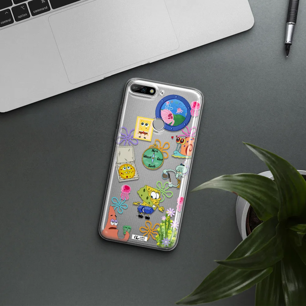 a collection of cartoon characters Huawei Y7 2018 Clear TPU Case