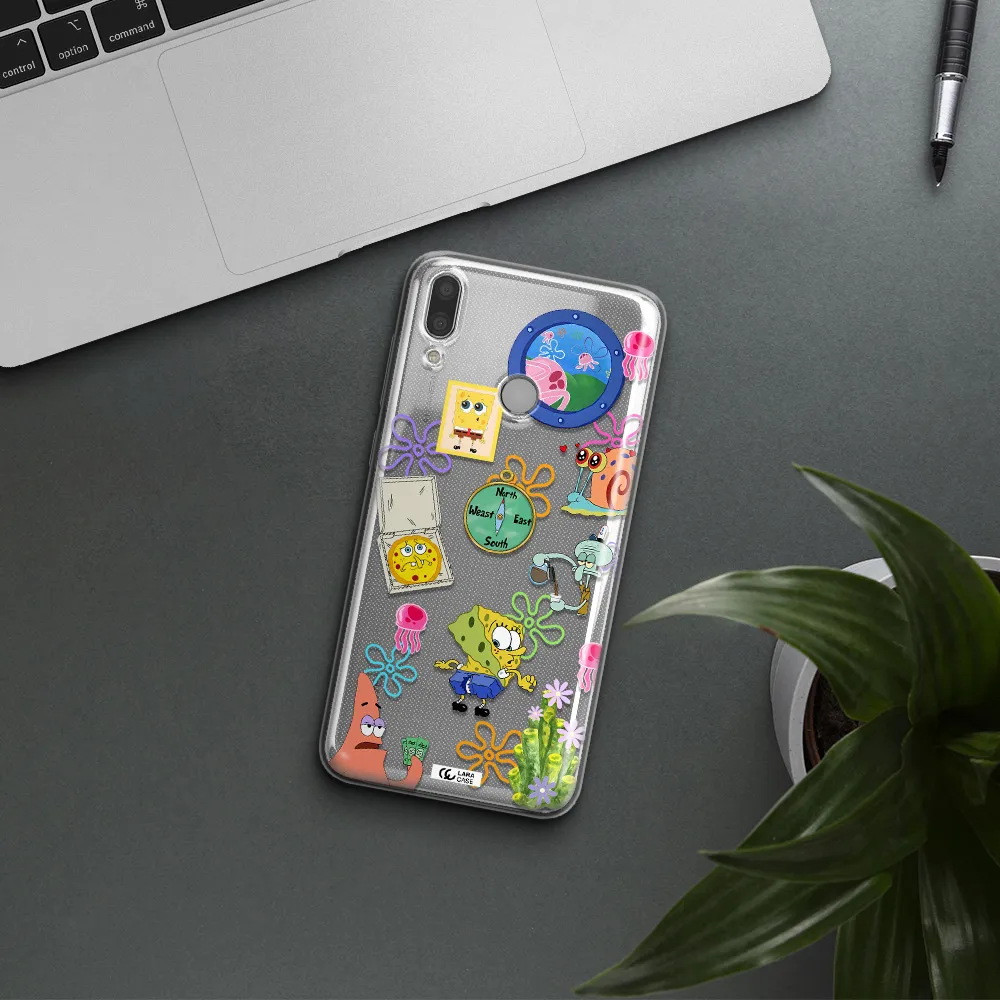 a collection of cartoon characters Huawei Y7 2019 Clear TPU Case