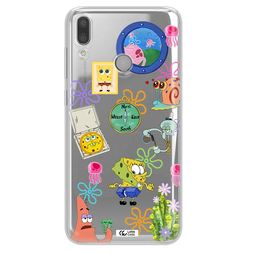 a collection of cartoon characters Huawei Y9 2019 Clear TPU Case
