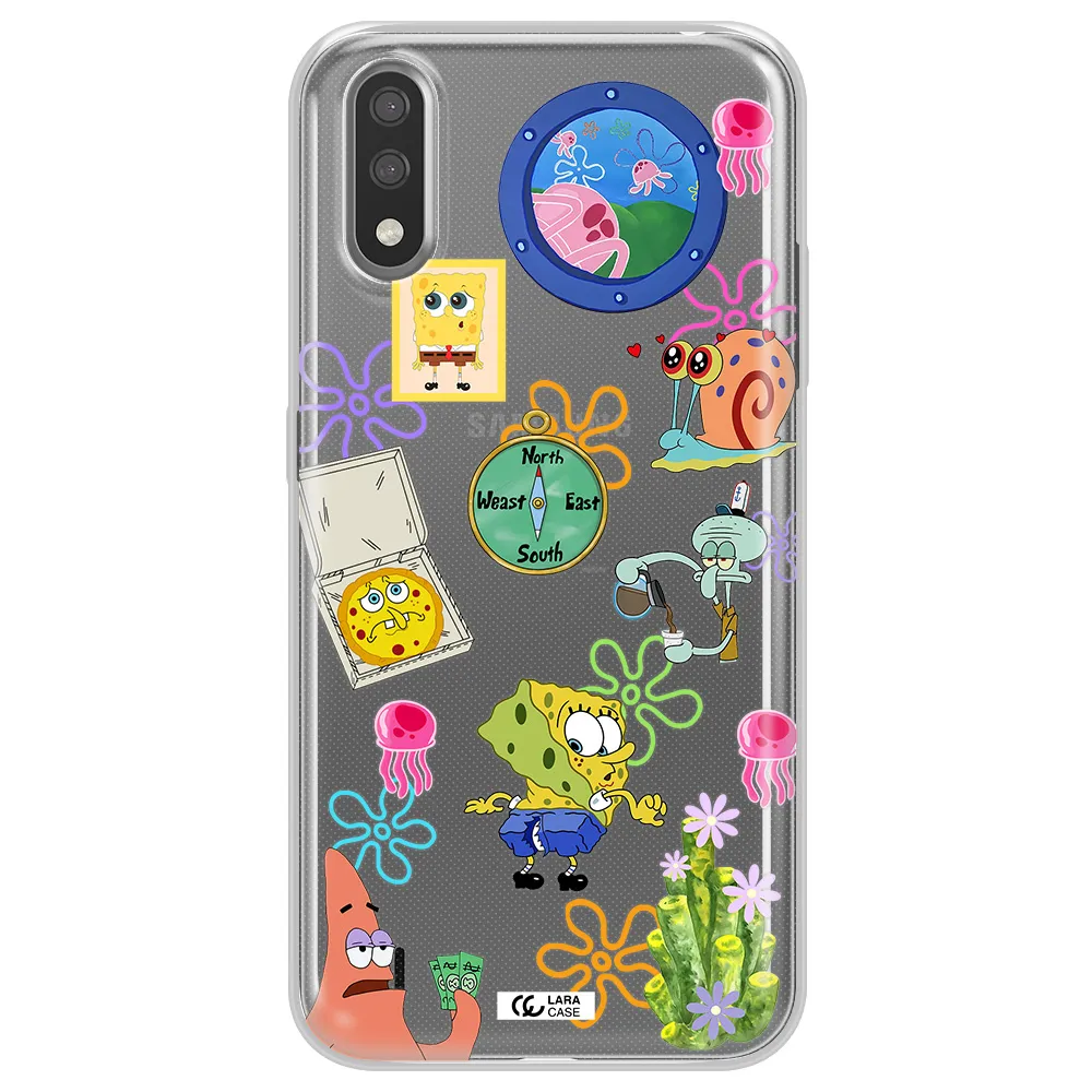 a collection of cartoon characters Samsung A01 Clear TPU Case