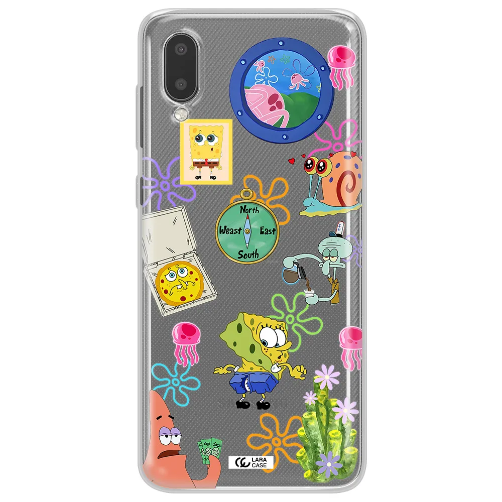 a collection of cartoon characters Samsung A02 Clear TPU Case