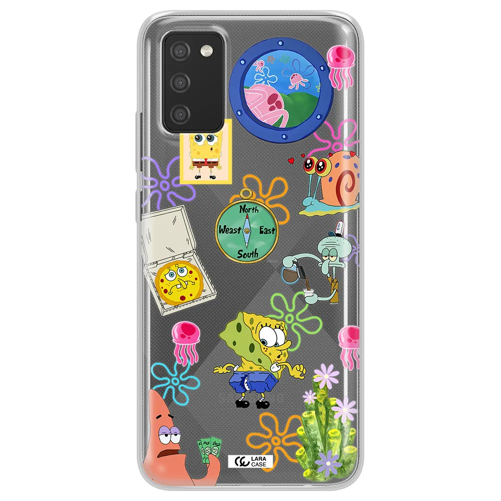 a collection of cartoon characters Samsung A02S Clear TPU Case
