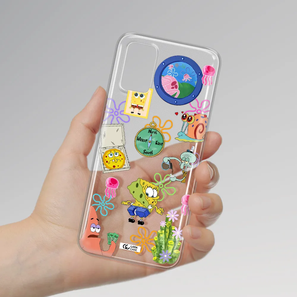 a collection of cartoon characters Samsung A03S Clear TPU Case