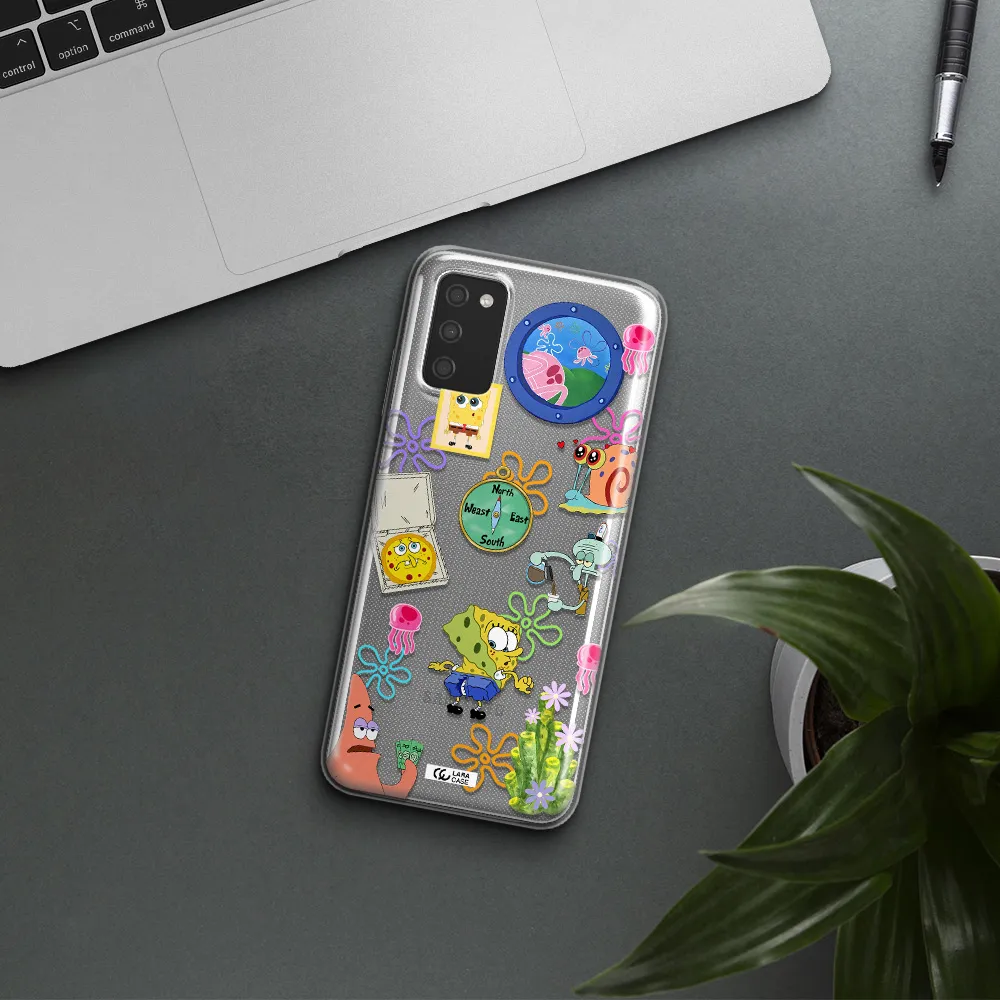 a collection of cartoon characters Samsung A03S Clear TPU Case