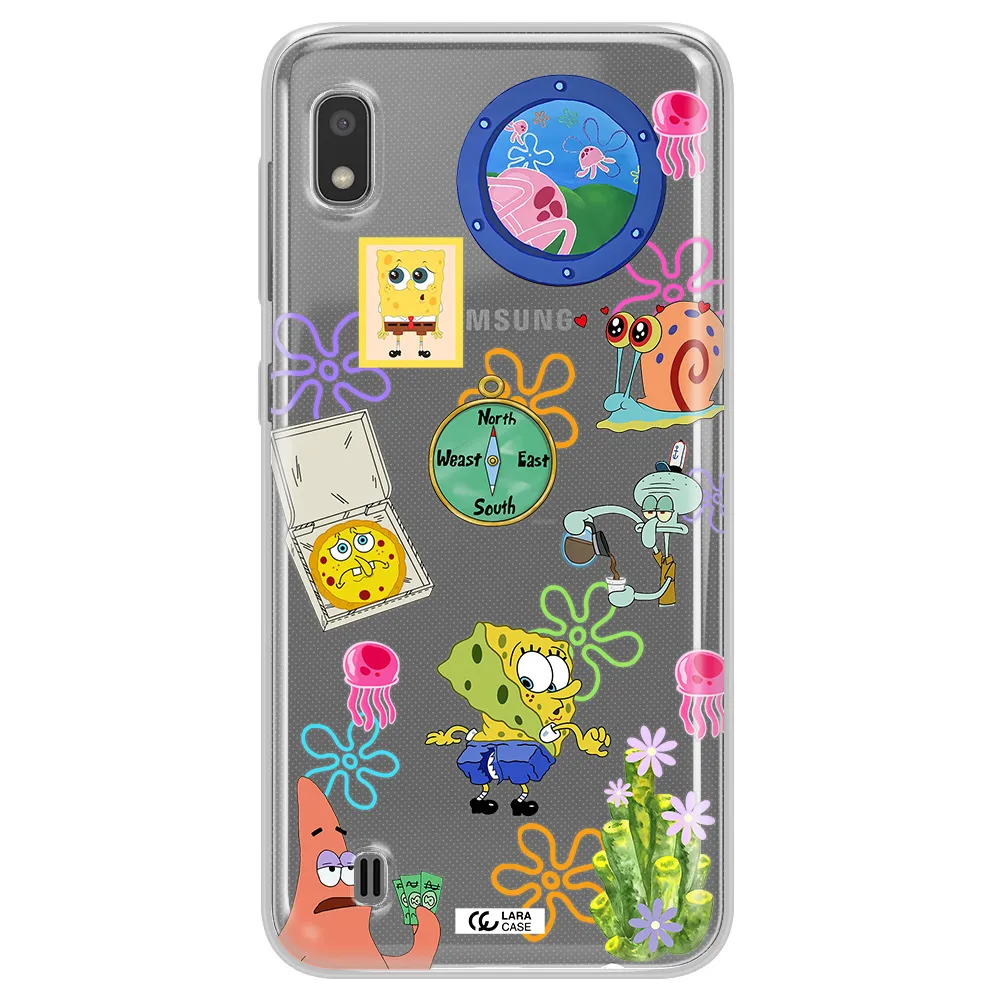 a collection of cartoon characters Samsung A10 Clear TPU Case