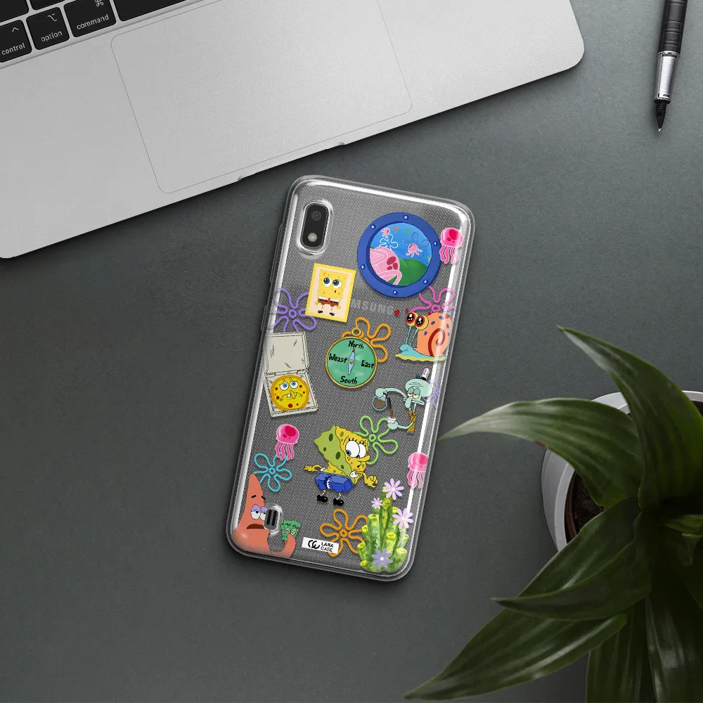 a collection of cartoon characters Samsung A10 Clear TPU Case