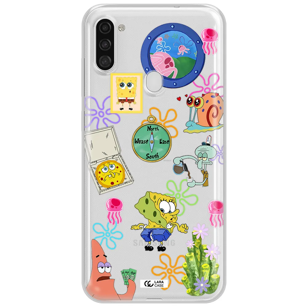a collection of cartoon characters Samsung A11 Clear TPU Case