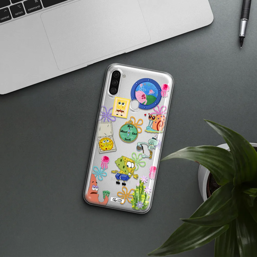 a collection of cartoon characters Samsung A11 Clear TPU Case