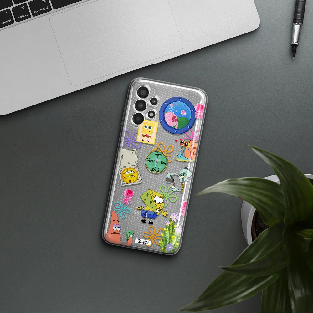 a collection of cartoon characters Samsung A13 Clear TPU Case