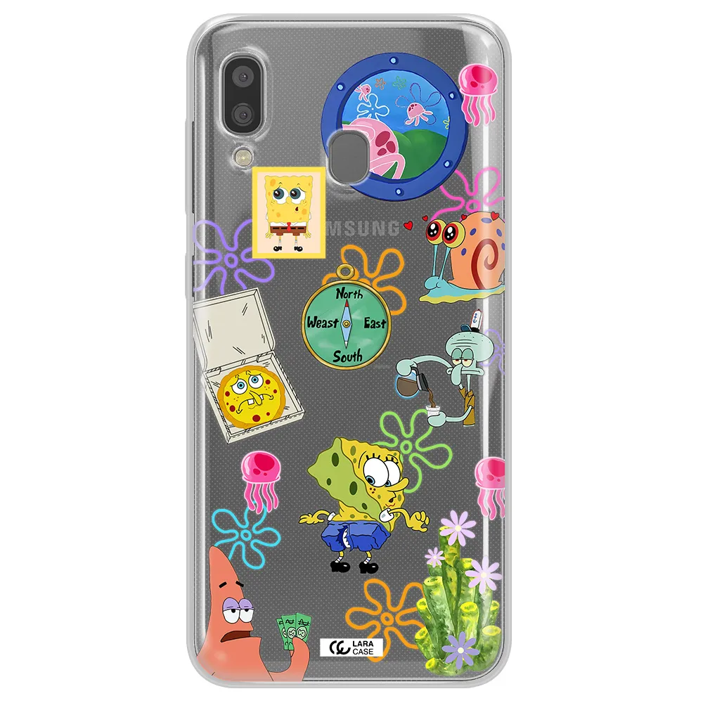 a collection of cartoon characters Samsung A20 Clear TPU Case
