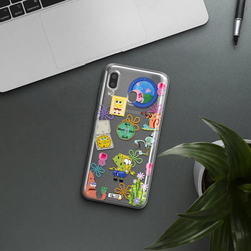 a collection of cartoon characters Samsung A20 Clear TPU Case