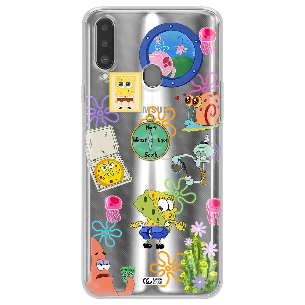 a collection of cartoon characters Samsung A20S Clear TPU Case