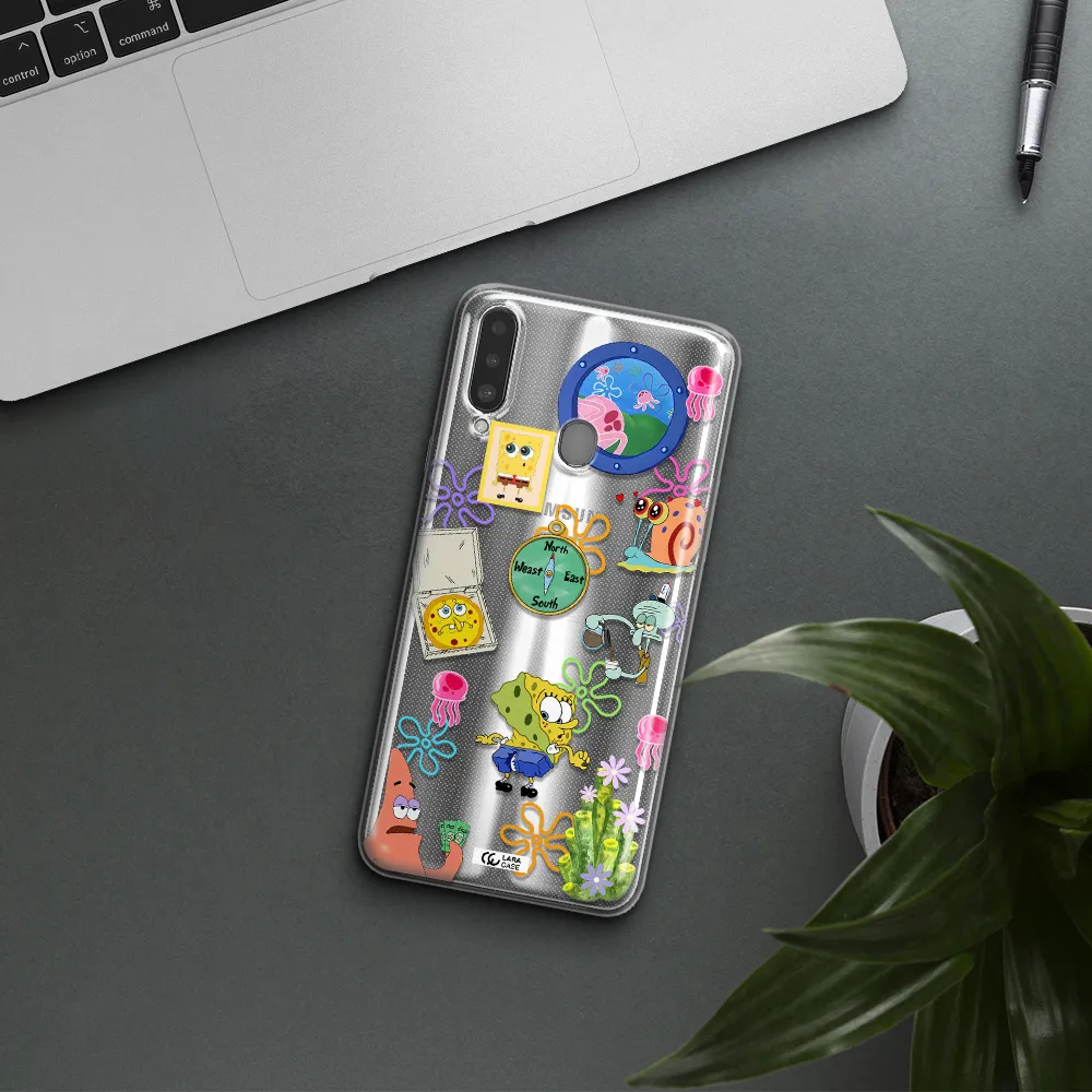 a collection of cartoon characters Samsung A20S Clear TPU Case