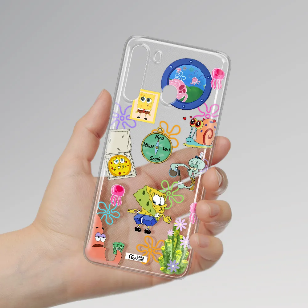 a collection of cartoon characters Samsung A21 Clear TPU Case